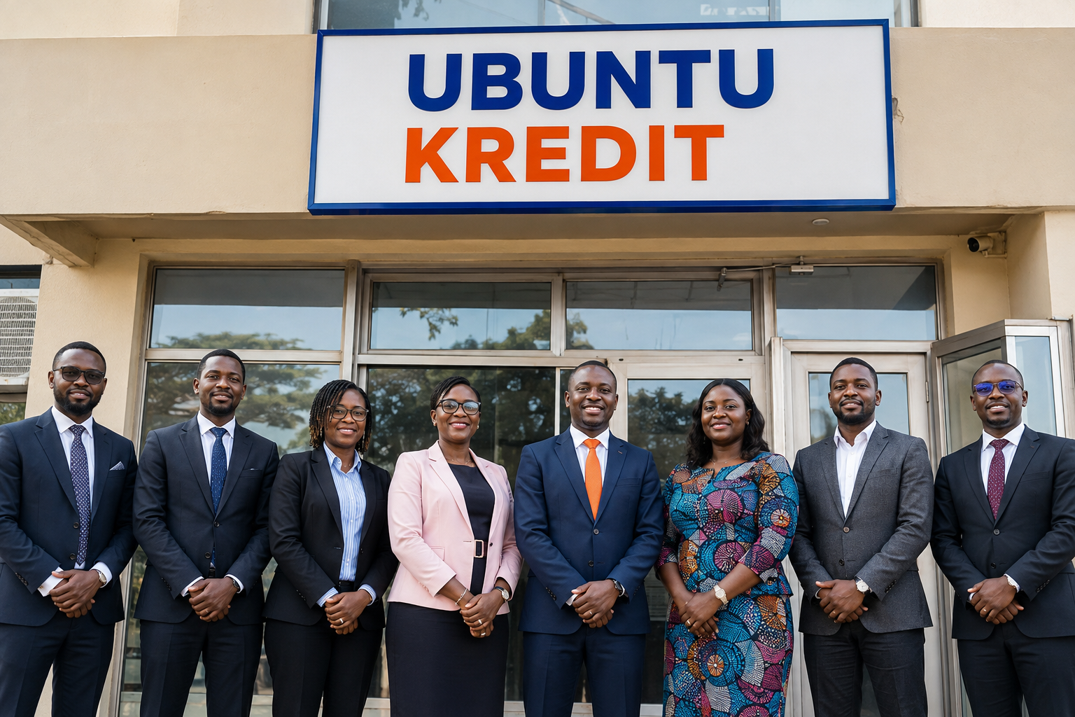 L'équipe Ubuntu Kredit devant son agence